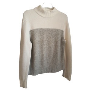J. Crew Sweater Women's Sz L Gray White Colorblock Long Sleeve Wool Alpaca Blend